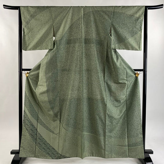 【美品】訪問服 身長164.5cm 袖長63.5cm S 雙層 大島紬織地 花唐草紋 幾何學圖案 淺綠 純蠶絲 名品級