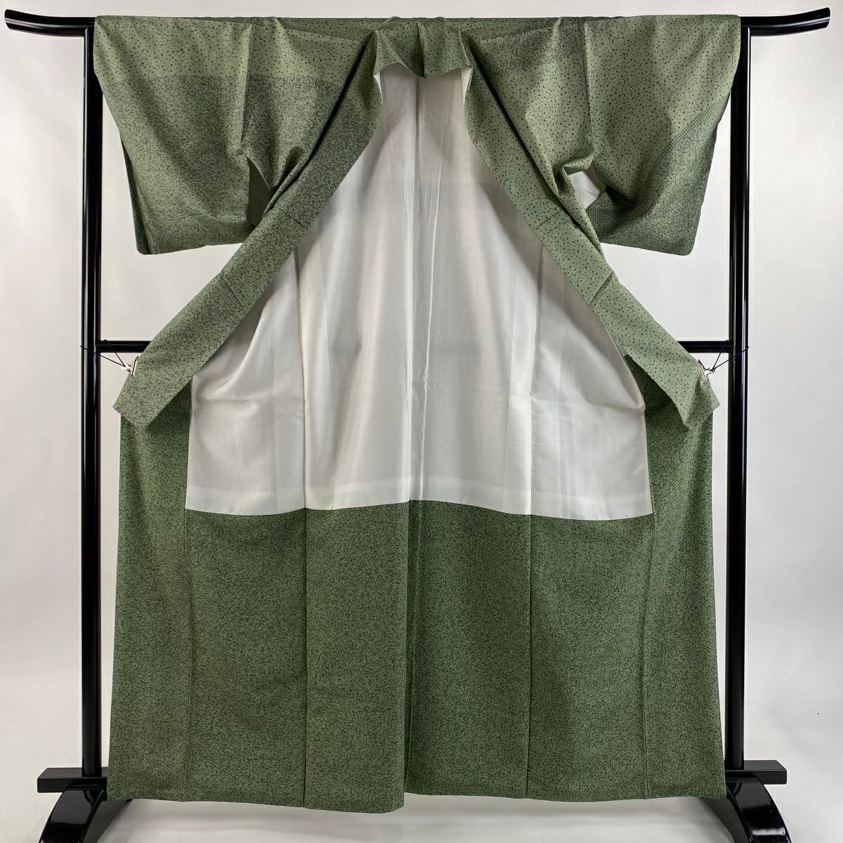 【美品】訪問服 身長164.5cm 袖長63.5cm S 雙層 大島紬織地 花唐草紋 幾何學圖案 淺綠 純蠶絲 名品級