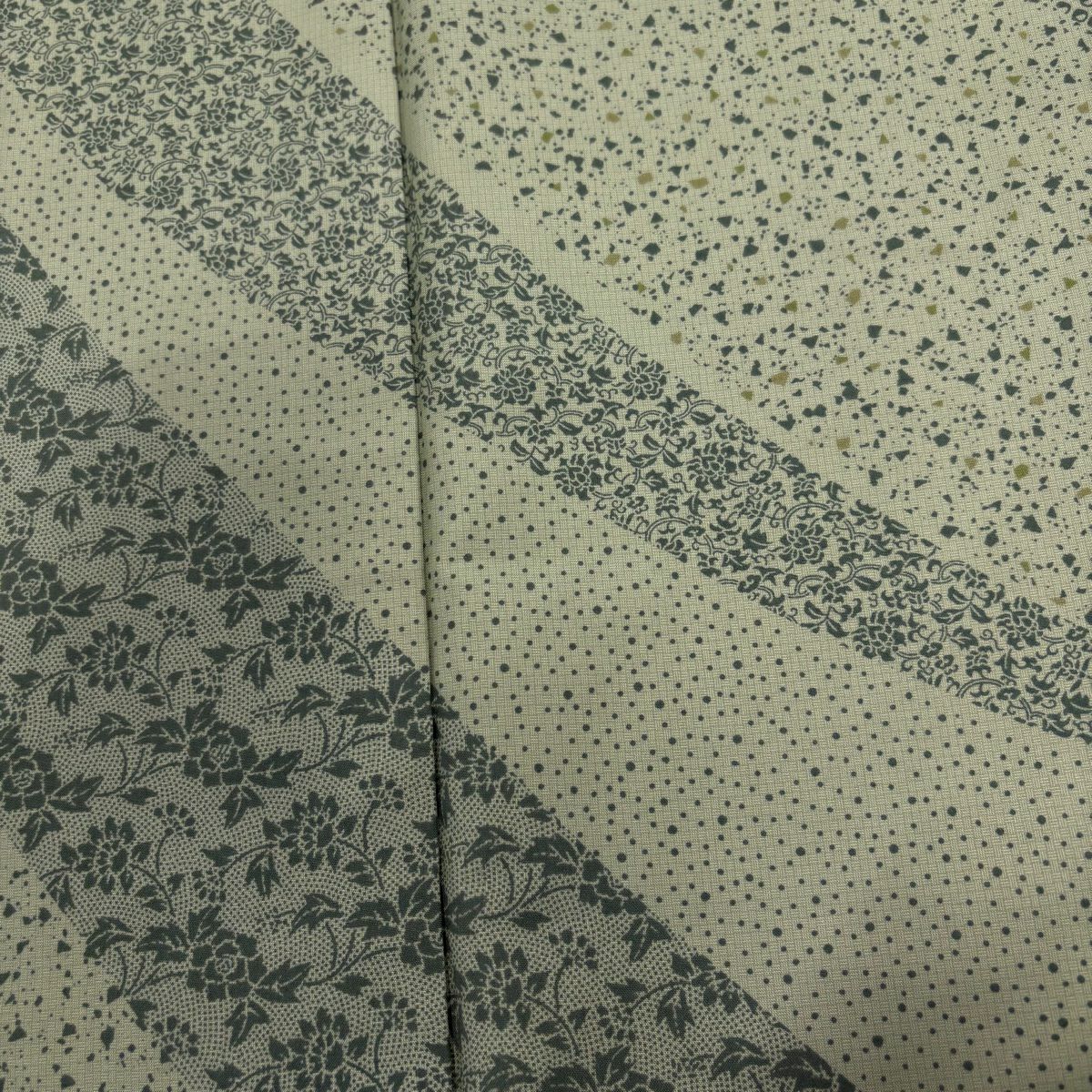 【美品】訪問服 身長164.5cm 袖長63.5cm S 雙層 大島紬織地 花唐草紋 幾何學圖案 淺綠 純蠶絲 名品級