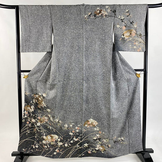 訪問服 身長161.5cm 袖長64cm M 雙層 扇子面 橘 金銀彩 漸層 黑灰 純蠶絲 名品級