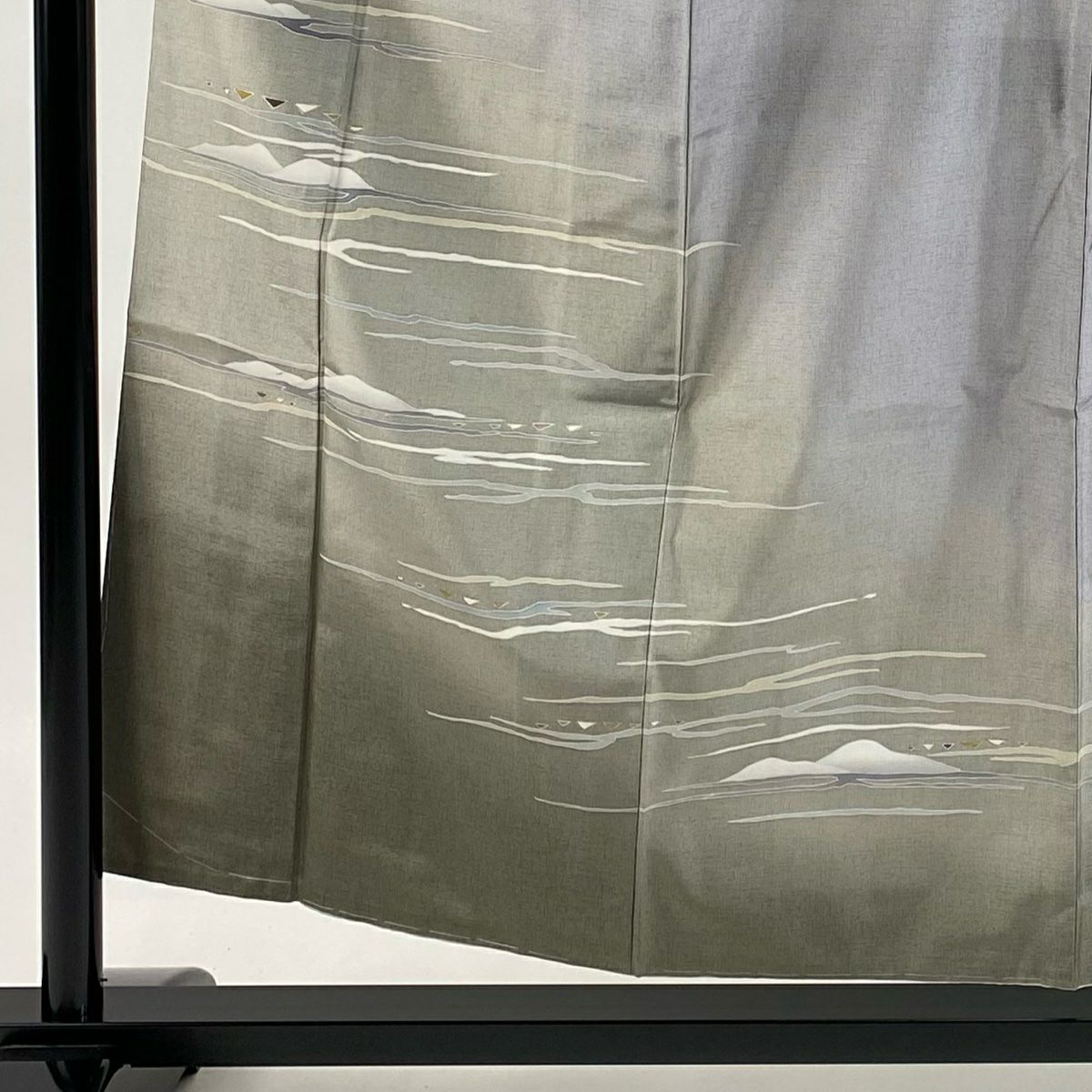 【美品】 付下 身長155cm 袖長62cm S 雙層 大島紬織地 やまと 證書あり 霞 幾何學 金銀彩 漸層 灰色 純蠶絲 名品級
