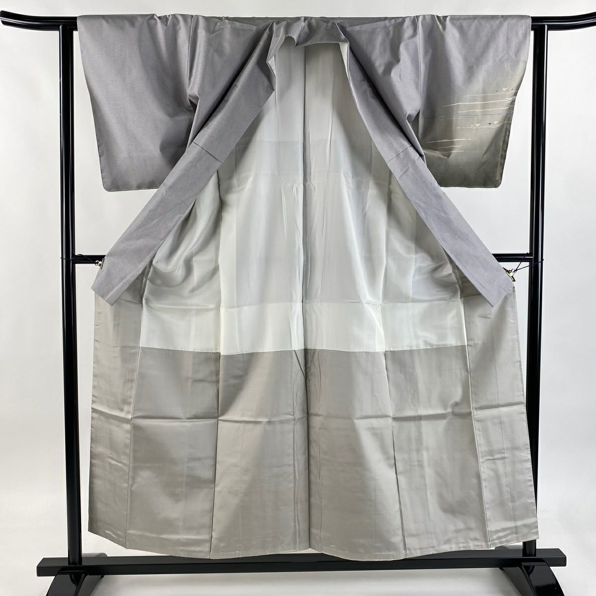 【美品】 付下 身長155cm 袖長62cm S 雙層 大島紬織地 やまと 證書あり 霞 幾何學 金銀彩 漸層 灰色 純蠶絲 名品級