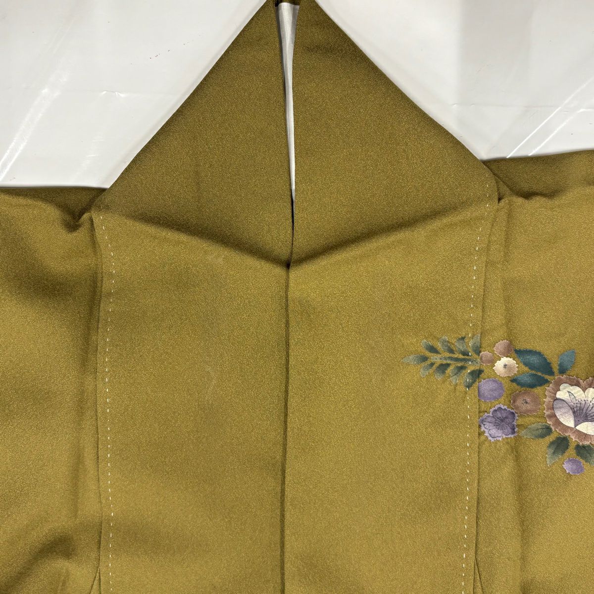 訪問服 身長160cm 袖長66.5cm M 雙層 草花紋紋 立涌 金銀彩 絞染 茶綠 純蠶絲 名品級