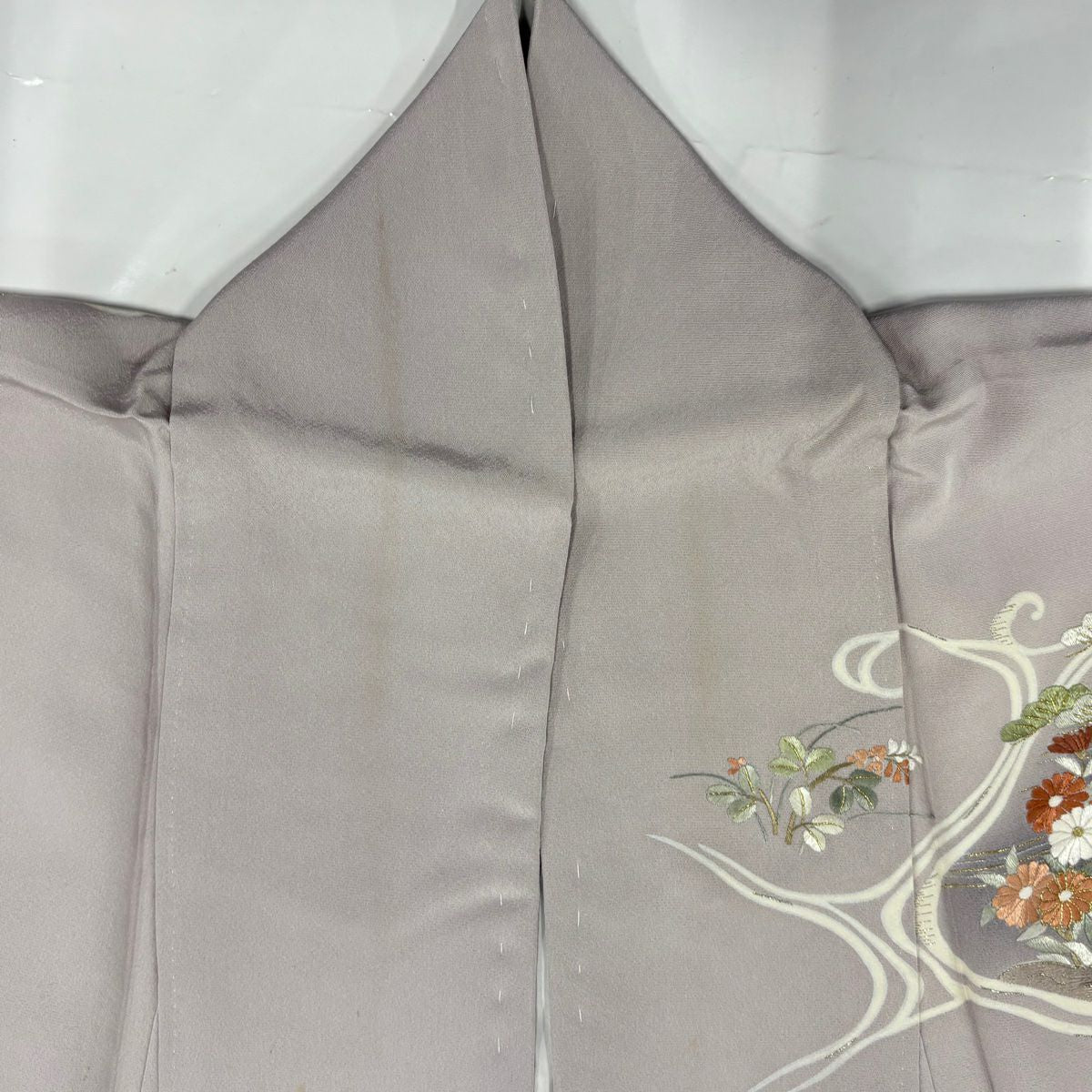 訪問服 身長171cm 袖長66.5cm M 雙層 家屋 草花紋紋 金銀彩 刺繡 灰紫 純蠶絲 名品級