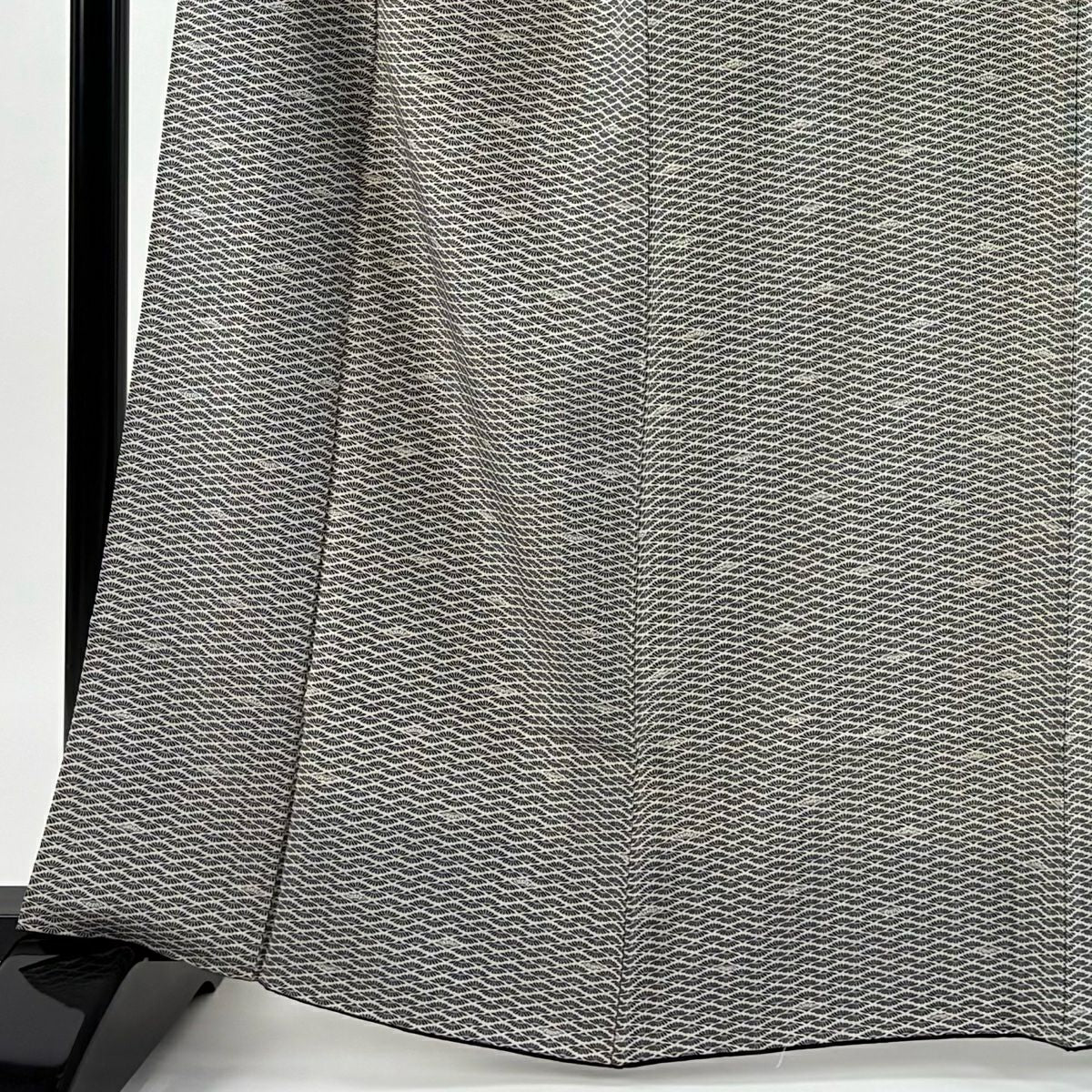 【美品】 小紋 身長164cm 袖長64.5cm M 雙層 扇子 黑灰 純蠶絲 名品級