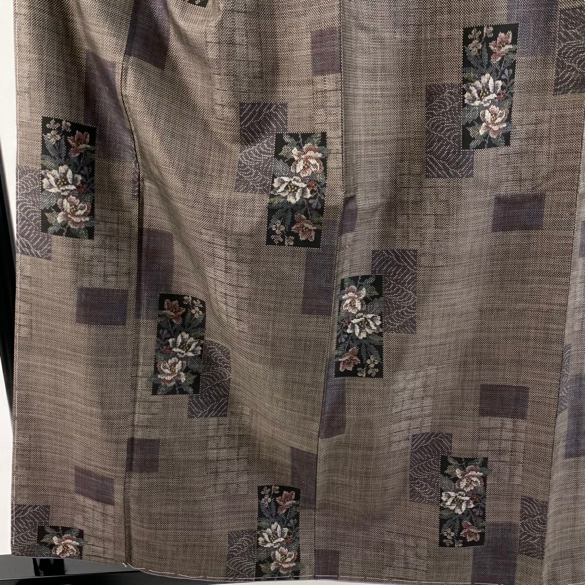 【美品】 大島紬織 身長159.5cm 袖長63cm S 雙層 都喜ヱ門 純泥染 證書附帶 短冊 草花紋紋 焦茶 純蠶絲 逸品級