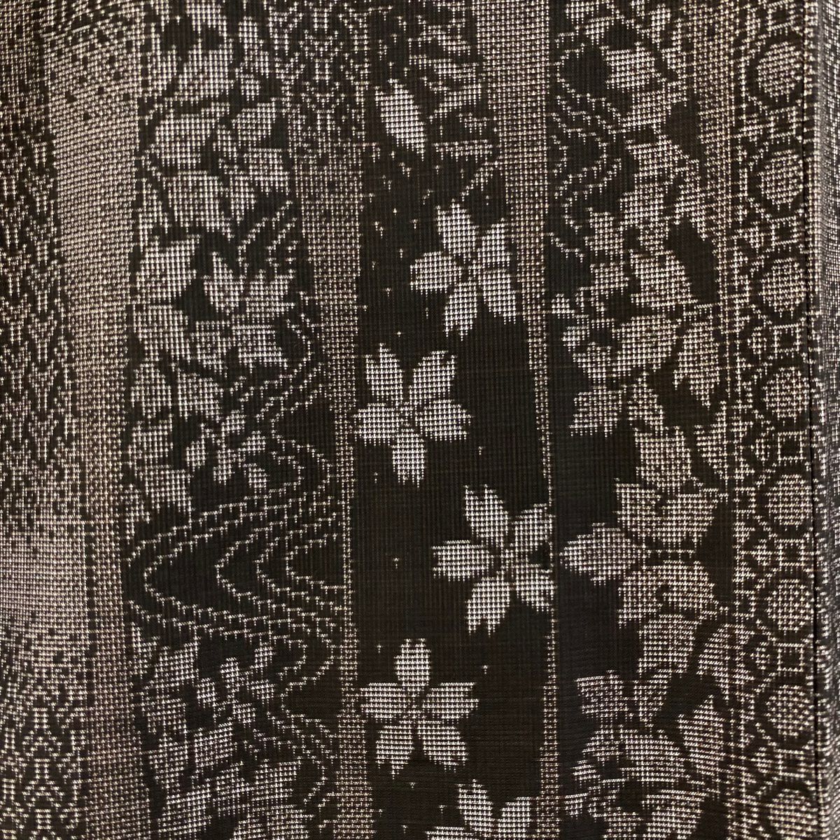 【美品】 大島織 身長160.5cm 袖長65cm M 雙層 純泥染 證書附 櫻花 流水 焦茶 純蠶絲 逸品級