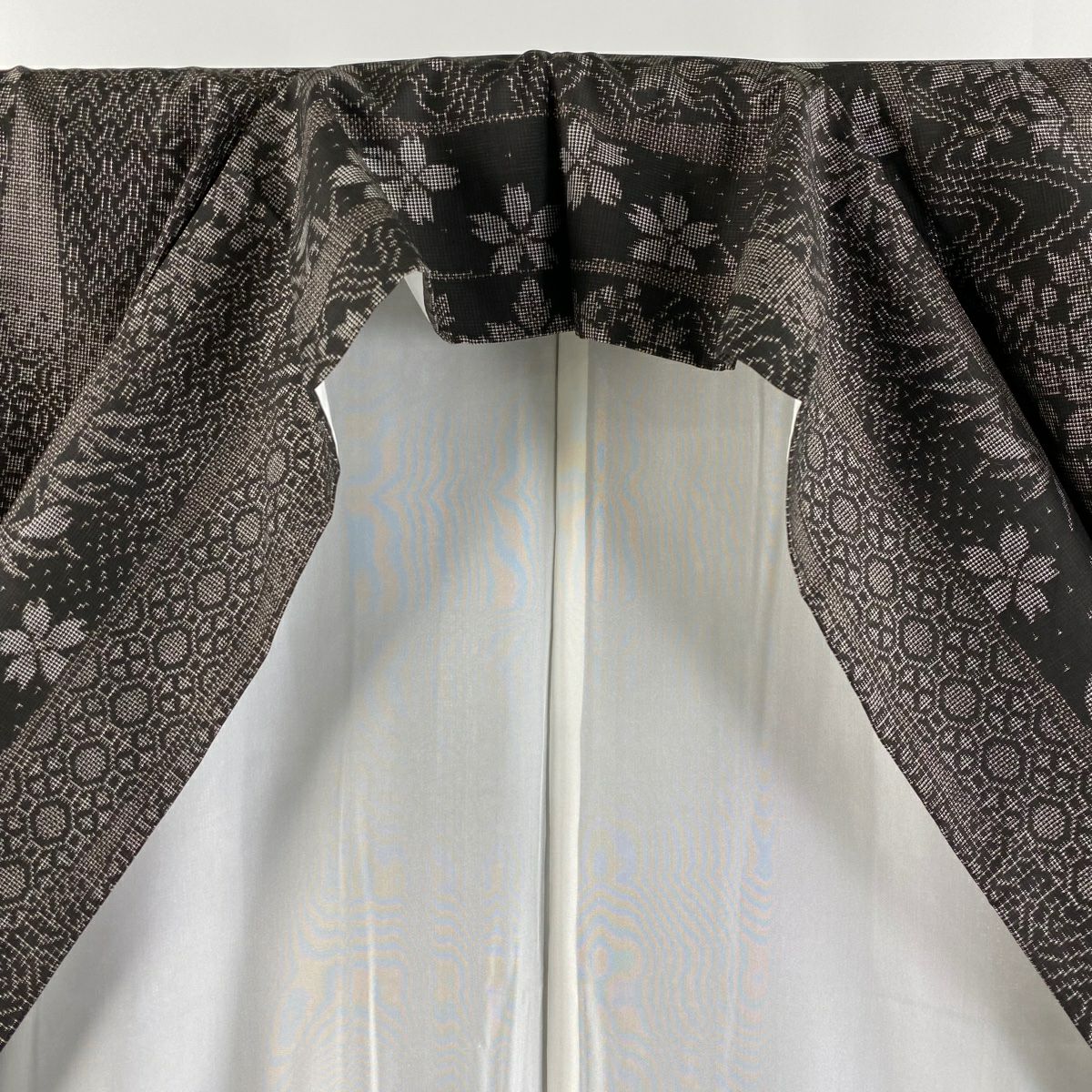 【美品】 大島織 身長160.5cm 袖長65cm M 雙層 純泥染 證書附 櫻花 流水 焦茶 純蠶絲 逸品級