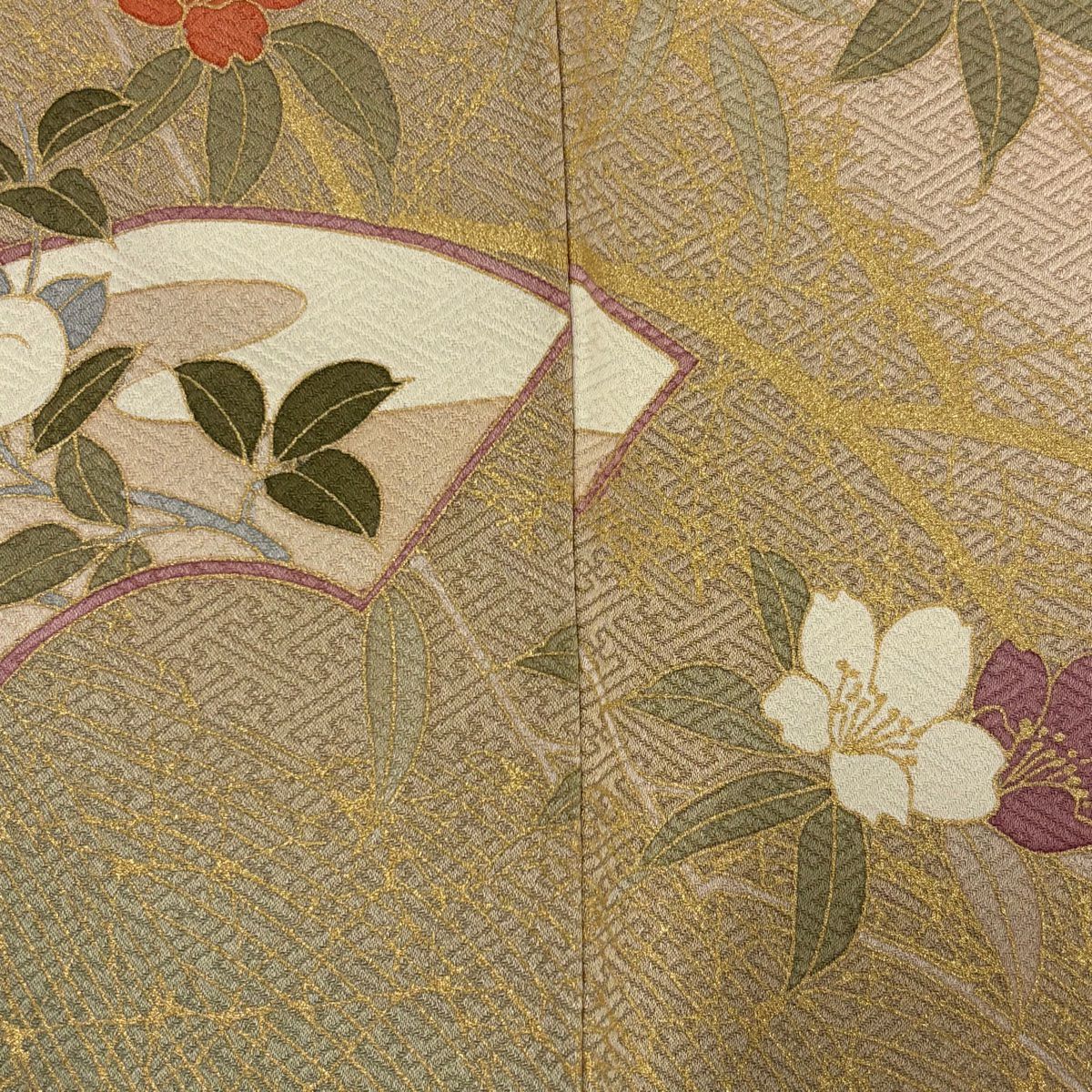 訪問服 身長168.5cm 袖長66cm M 雙層 扇子面 垂枝櫻 金絲 金銀彩 鮭粉色 純蠶絲 優品級