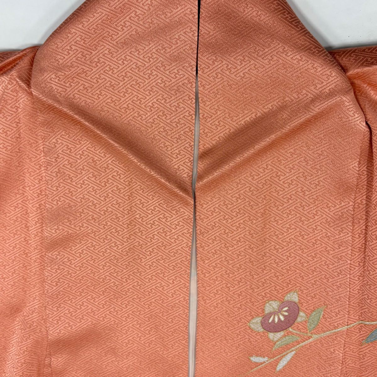 訪問服 身長168.5cm 袖長66cm M 雙層 扇子面 垂枝櫻 金絲 金銀彩 鮭粉色 純蠶絲 優品級