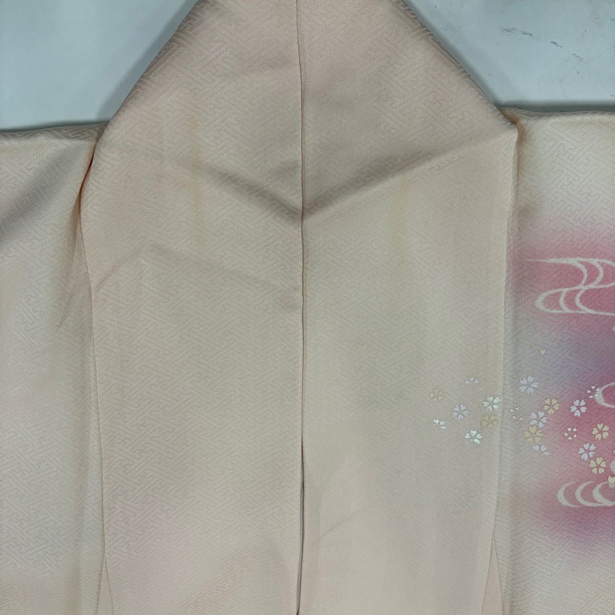 付下 身長159cm 袖長64.5cm M 雙層 短冊 草花紋紋 金銀彩 漸層 淺粉色 純蠶絲 優品級