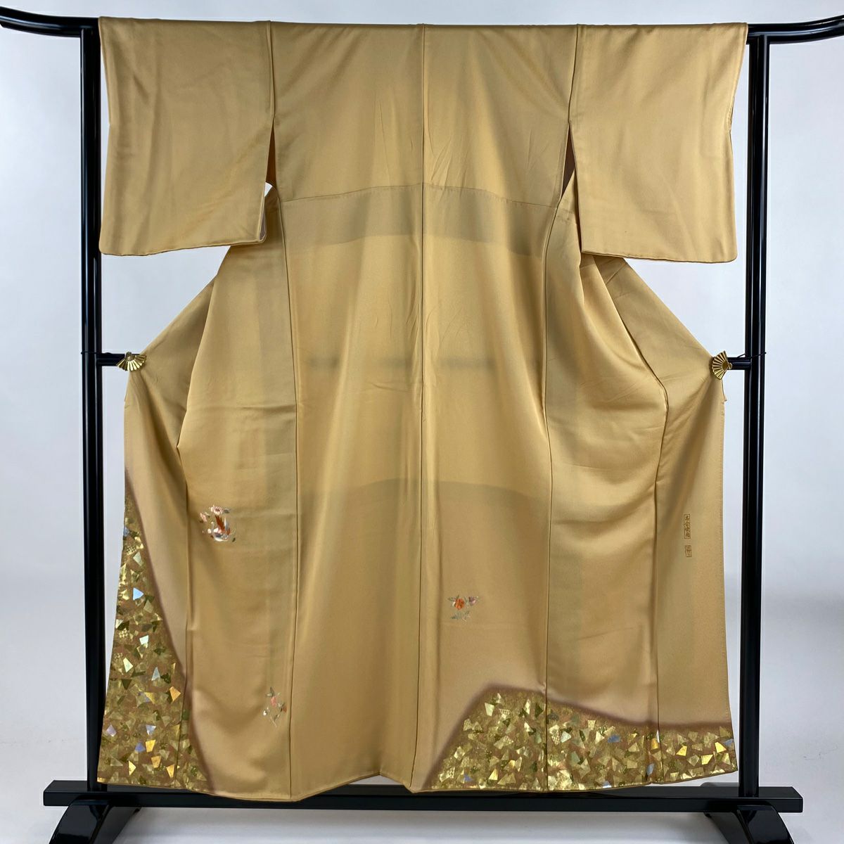 付下 身長156.5cm 袖長63cm S 雙層 吸棉仕立 有落款 鳳凰 花唐草紋 刺繡 金銀彩 山吹 純蠶絲 優品級