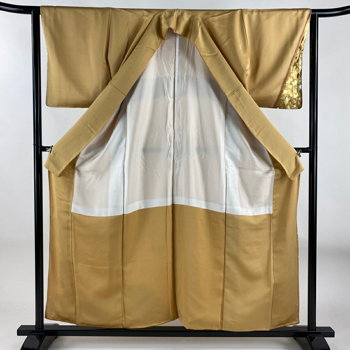 付下 身長156.5cm 袖長63cm S 雙層 吸棉仕立 有落款 鳳凰 花唐草紋 刺繡 金銀彩 山吹 純蠶絲 優品級