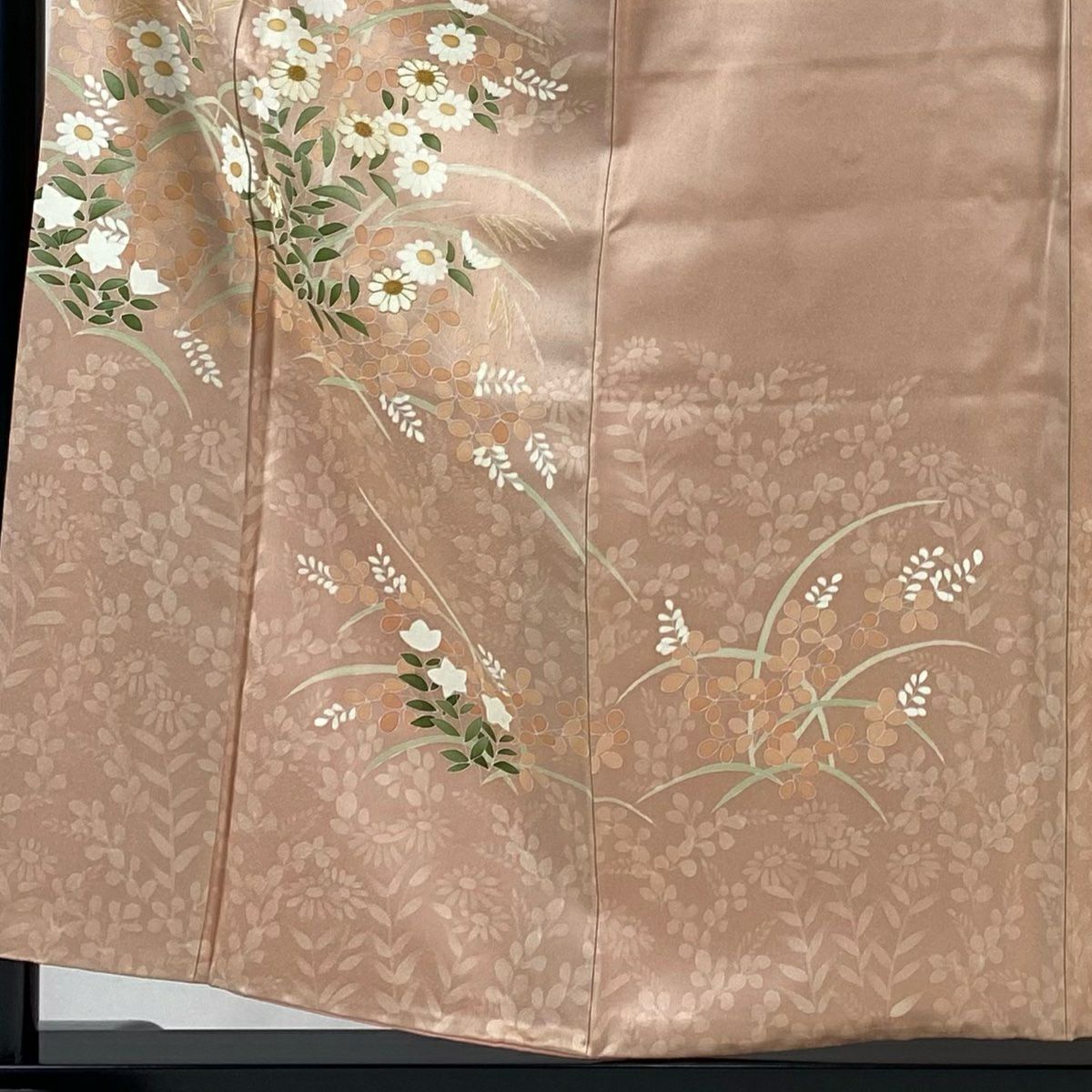付下 身長156.5cm 袖長63.5cm S 雙層 秋草 相良刺繡 金線 鮭粉色 純蠶絲 優品級 一個紋