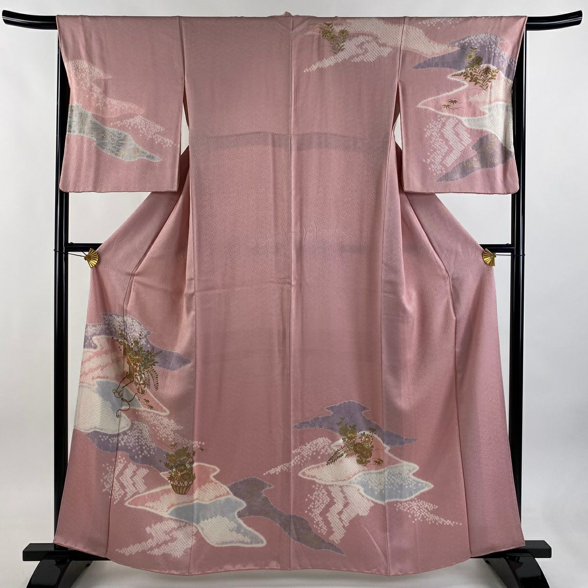 訪問服 身長161.5cm 袖長66.5cm M 雙層 花車 霞 金絲 金銀彩 粉紅 純蠶絲 優品級