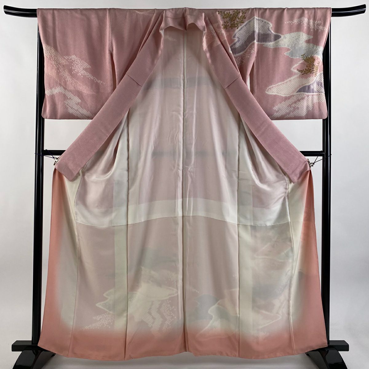 訪問服 身長161.5cm 袖長66.5cm M 雙層 花車 霞 金絲 金銀彩 粉紅 純蠶絲 優品級