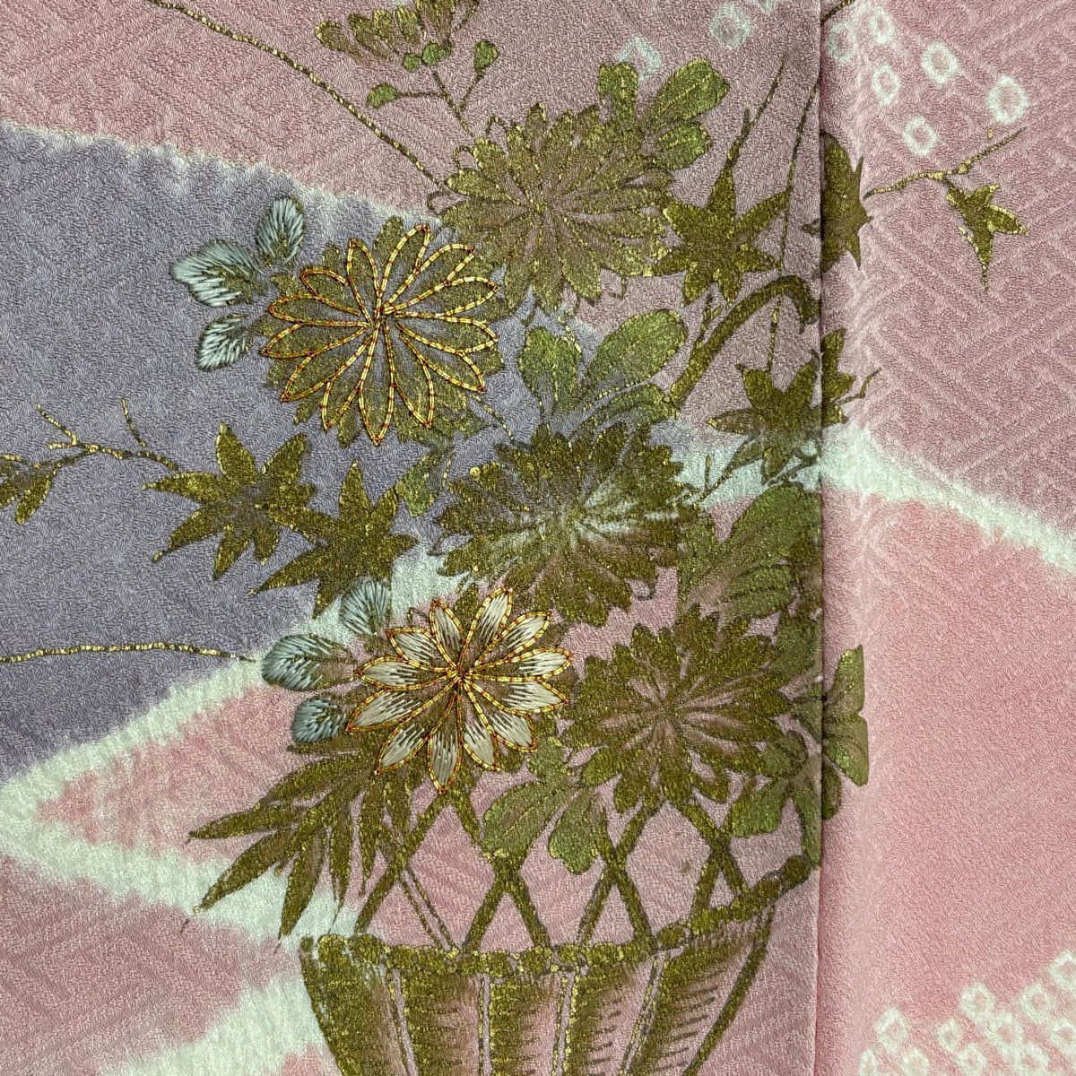 訪問服 身長161.5cm 袖長66.5cm M 雙層 花車 霞 金絲 金銀彩 粉紅 純蠶絲 優品級