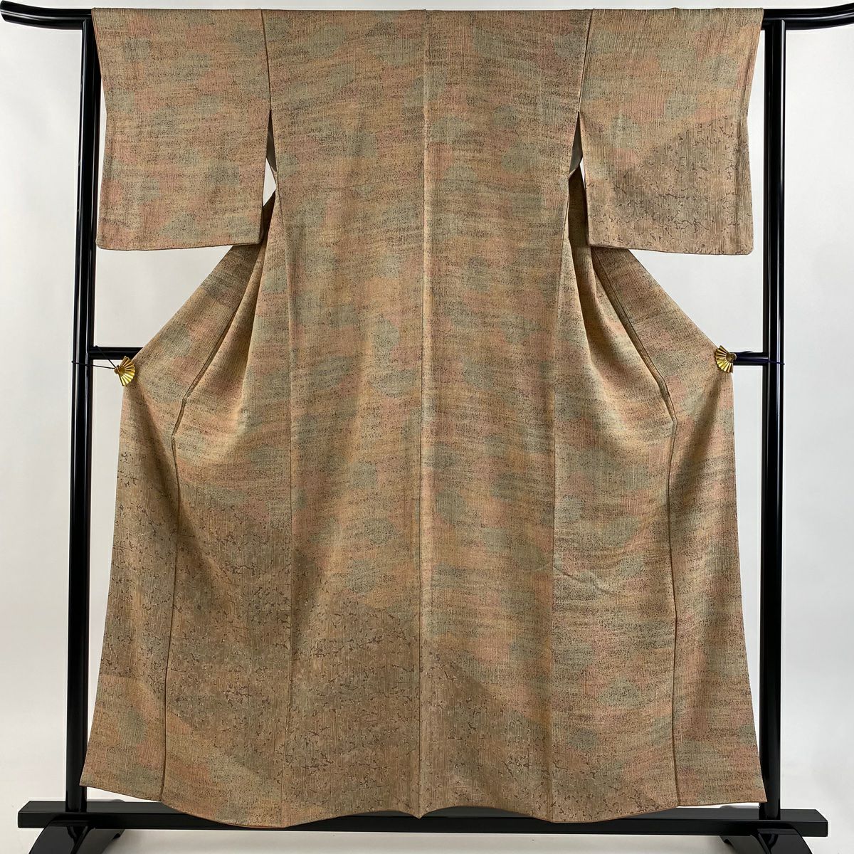 【美品】 付下 身長157.5cm 袖長63cm S 雙層 幾何圖案 淺茶 純蠶絲 優品級