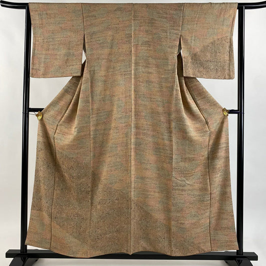 【美品】 付下 身長157.5cm 袖長63cm S 雙層 幾何圖案 淺茶 純蠶絲 優品級