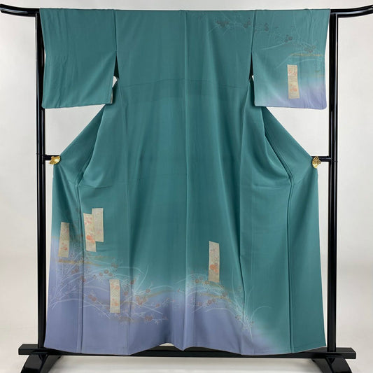 訪問服 身長157cm 袖長64cm M 雙層 短冊 菊花 金彩裝飾 刺繡 灰綠 純蠶絲 秀品級