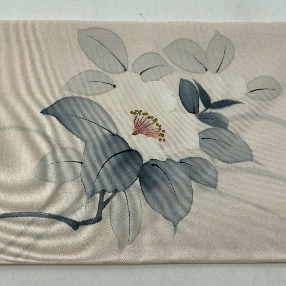 名古屋帶 優品級 附有落款 草花紋紋 金彩裝飾 淺粉色 純蠶絲