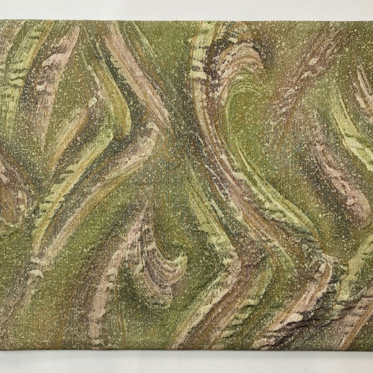 【美品】 袋帶 秀品級 波 波頭 金糸 金金箔 鶯色 大鼓圖案 純蠶絲