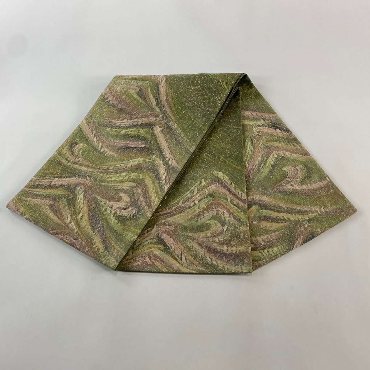 【美品】 袋帶 秀品級 波 波頭 金糸 金金箔 鶯色 大鼓圖案 純蠶絲