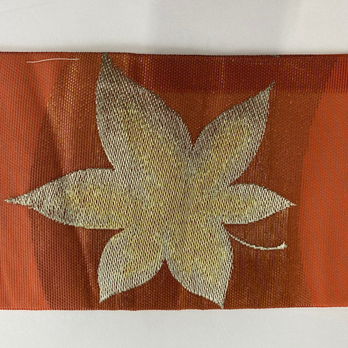名古屋帶 優品級 夏帶 紗 葉紋 波 金銀彩 金金箔 橙色 純蠶絲