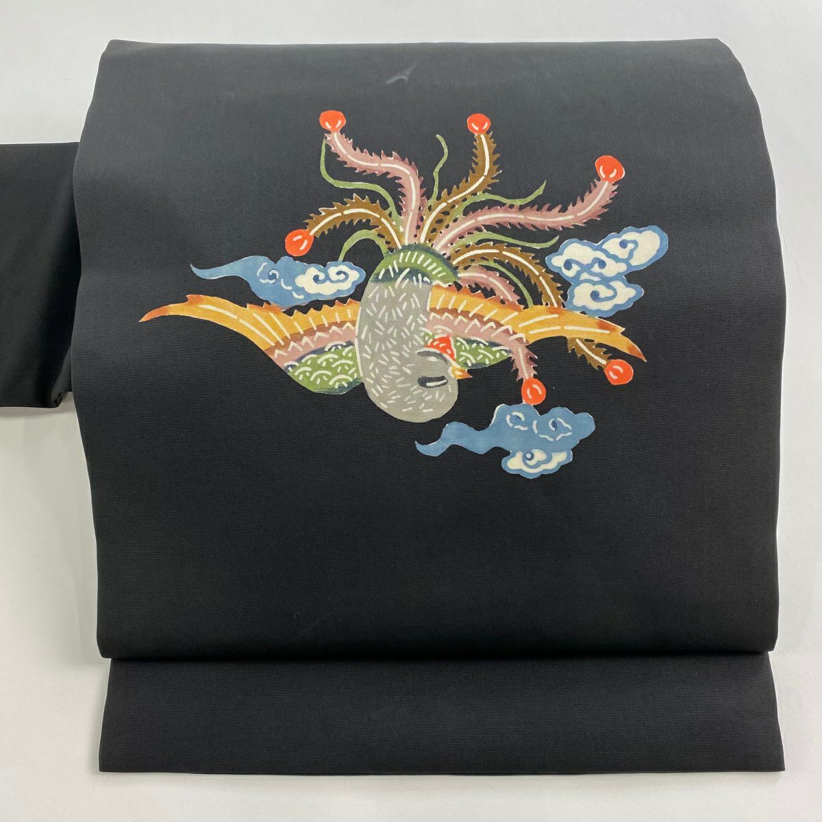 名古屋帶 優品級 鳥 雲紋 黑 純蠶絲