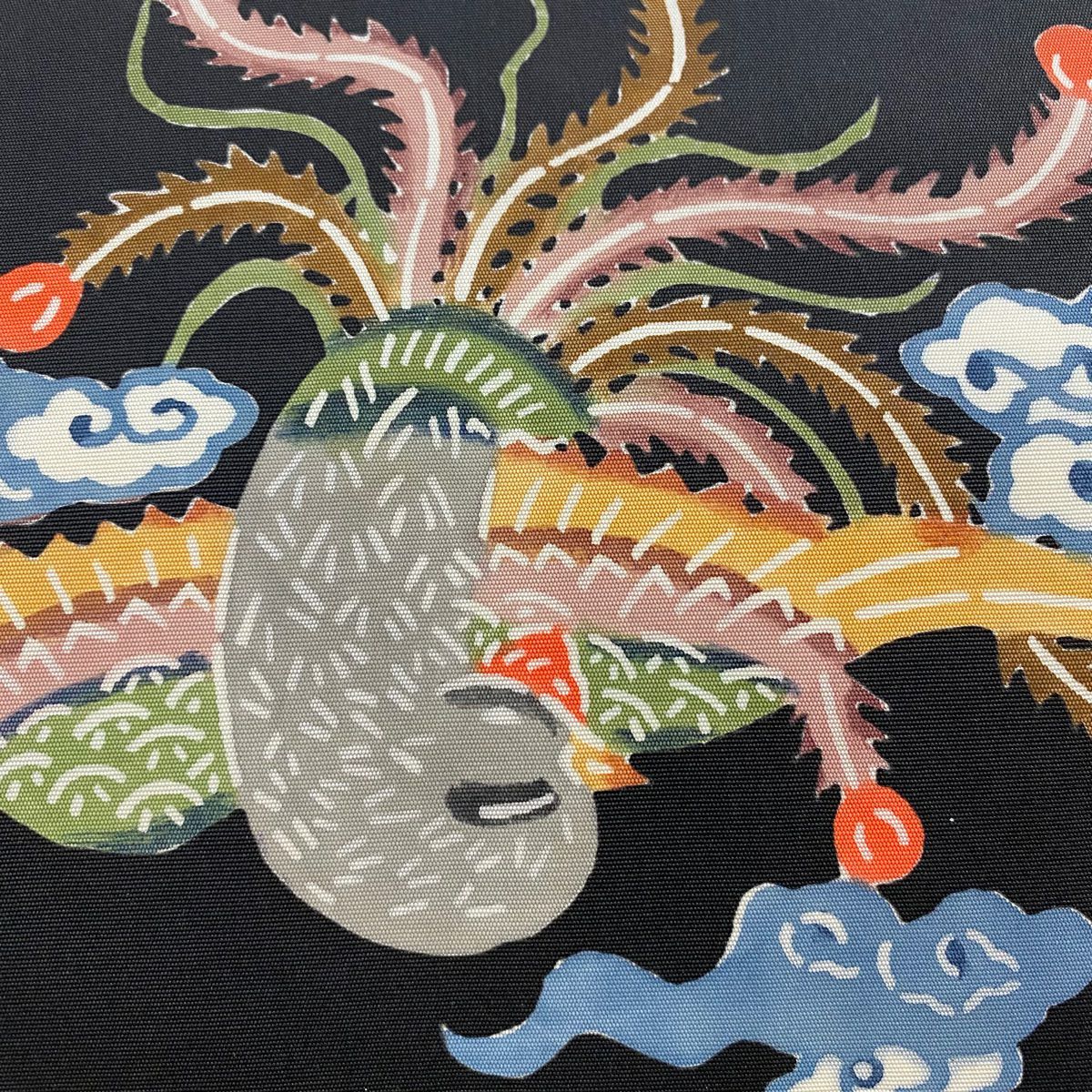 名古屋帶 優品級 鳥 雲紋 黑 純蠶絲