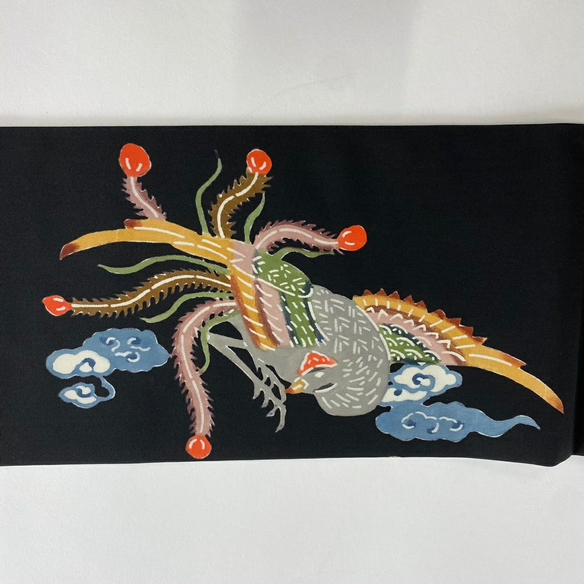 名古屋帶 優品級 鳥 雲紋 黑 純蠶絲