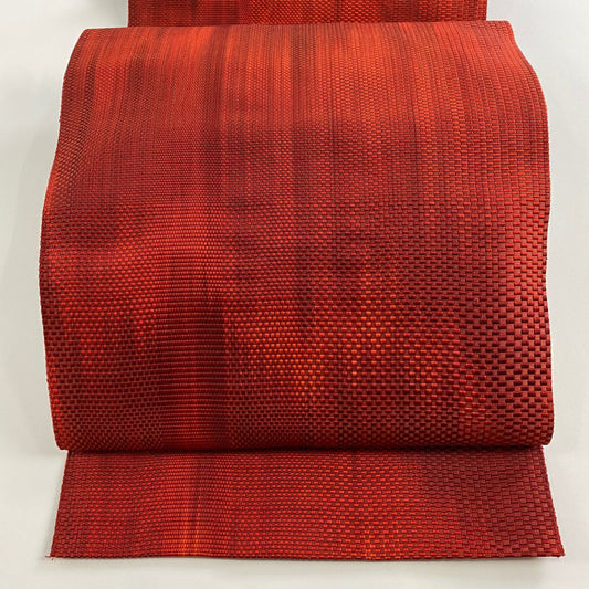 【美品】 名古屋帶 優品級 八寸名古屋帶 松樹葉仕立 雙層仕立 幾何學圖案 朱 純蠶絲