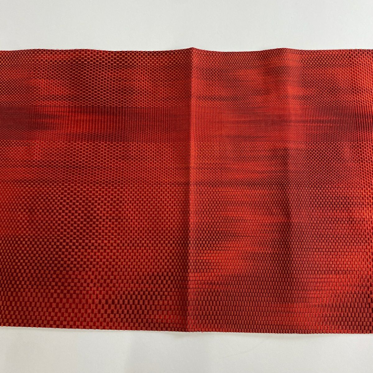 【美品】 名古屋帶 優品級 八寸名古屋帶 松樹葉仕立 雙層仕立 幾何學圖案 朱 純蠶絲
