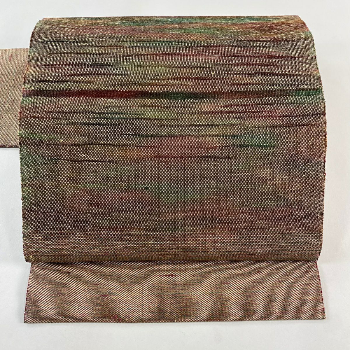 【美品】 名古屋帶 優品級 八寸名古屋帶 紬織織 霞 幾何學圖案 紅紫 純蠶絲