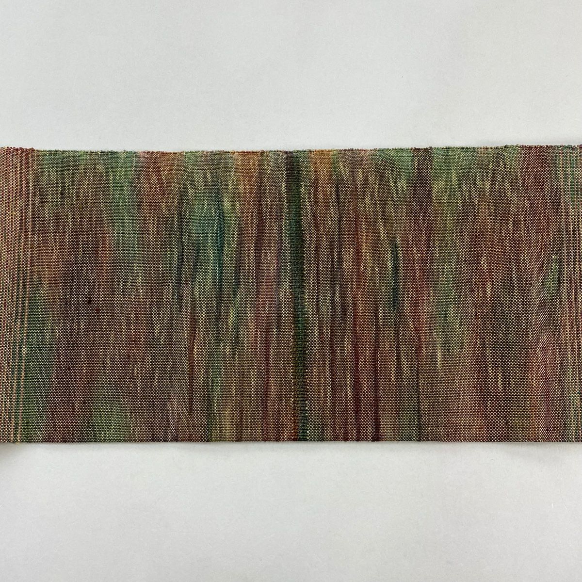 【美品】 名古屋帶 優品級 八寸名古屋帶 紬織織 霞 幾何學圖案 紅紫 純蠶絲