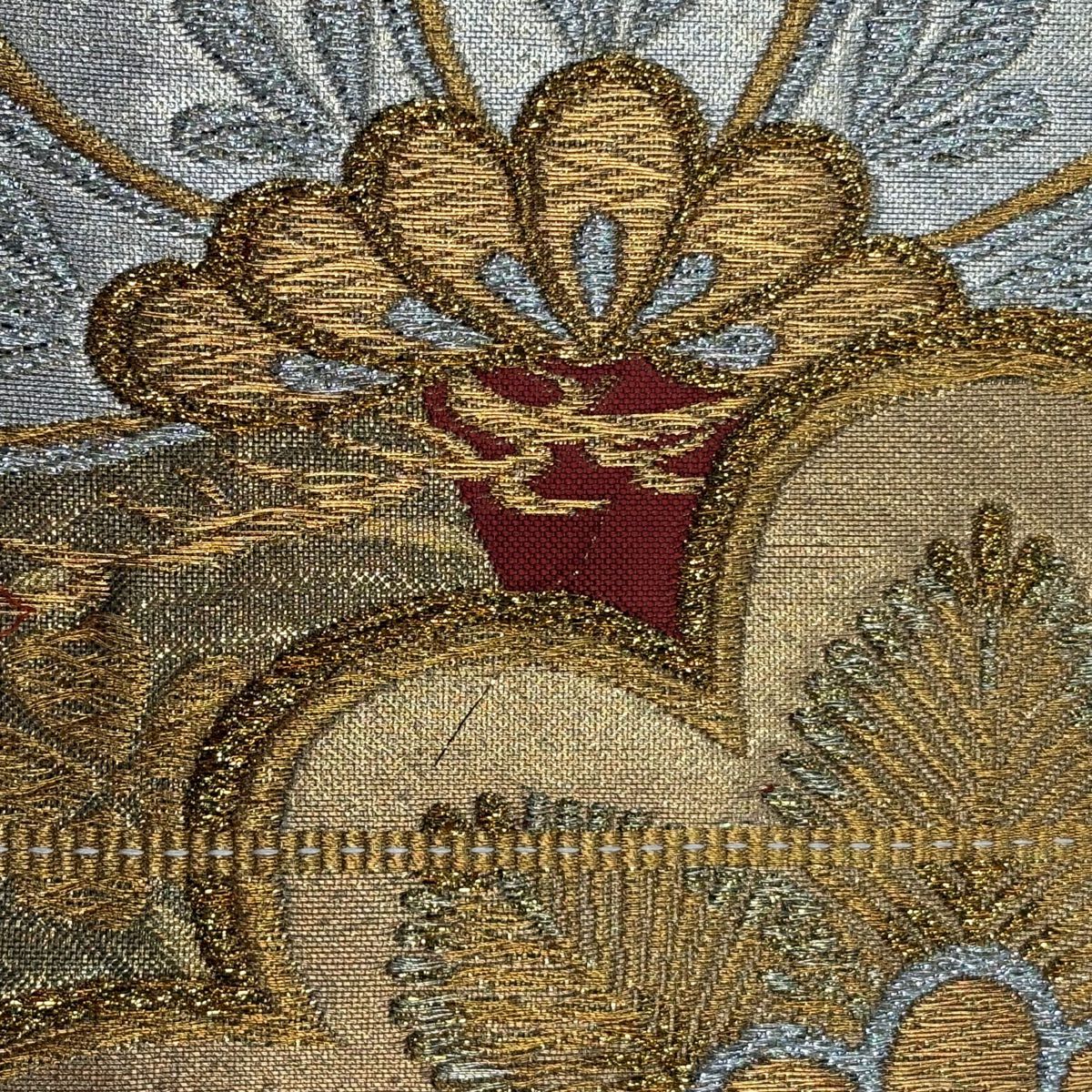 【美品】 袋帶 秀品級 松樹 樱 金金箔 金色 六通 純蠶絲