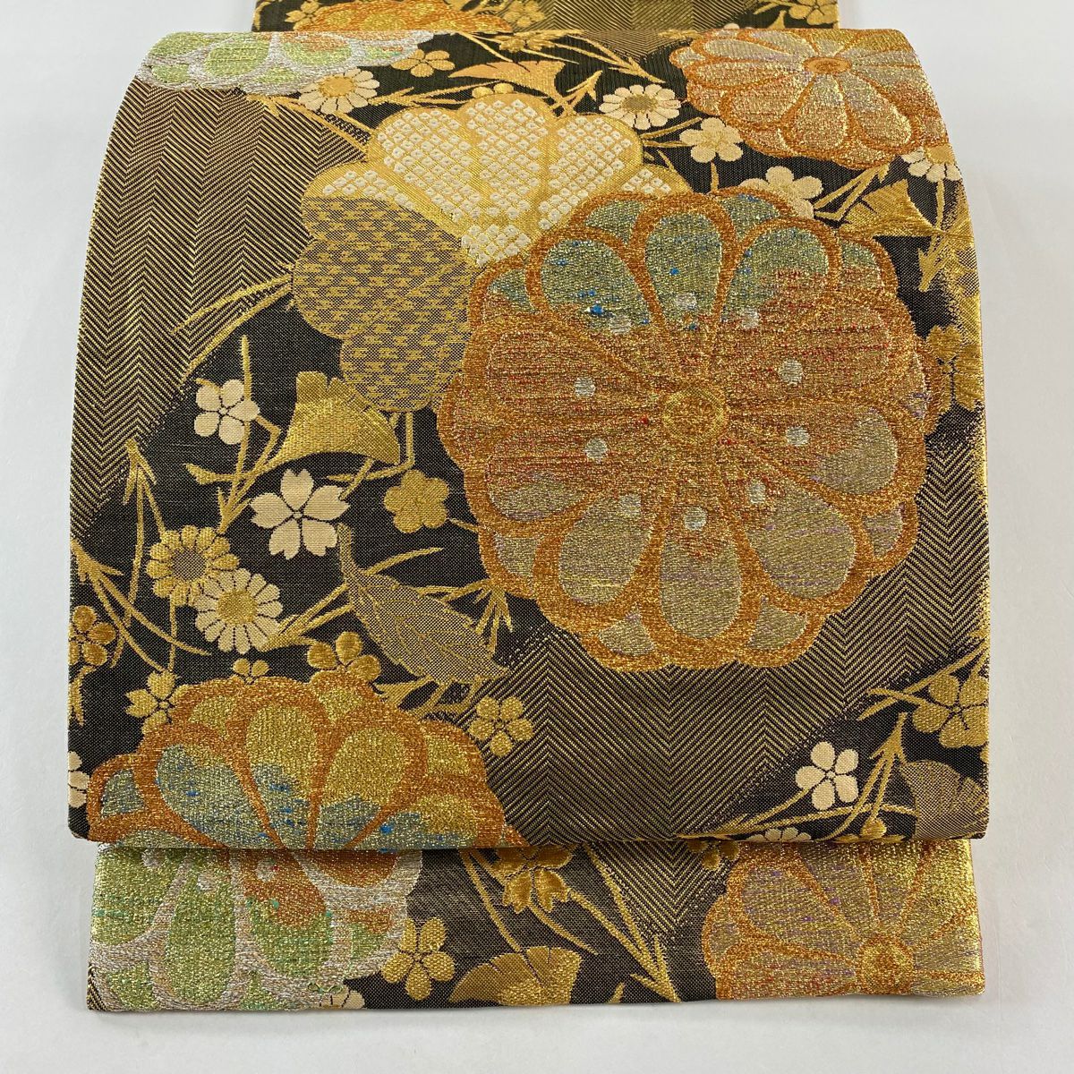 袋帶 秀品級 菊花 吹寄 金金箔 金絲 金 六通 純蠶絲