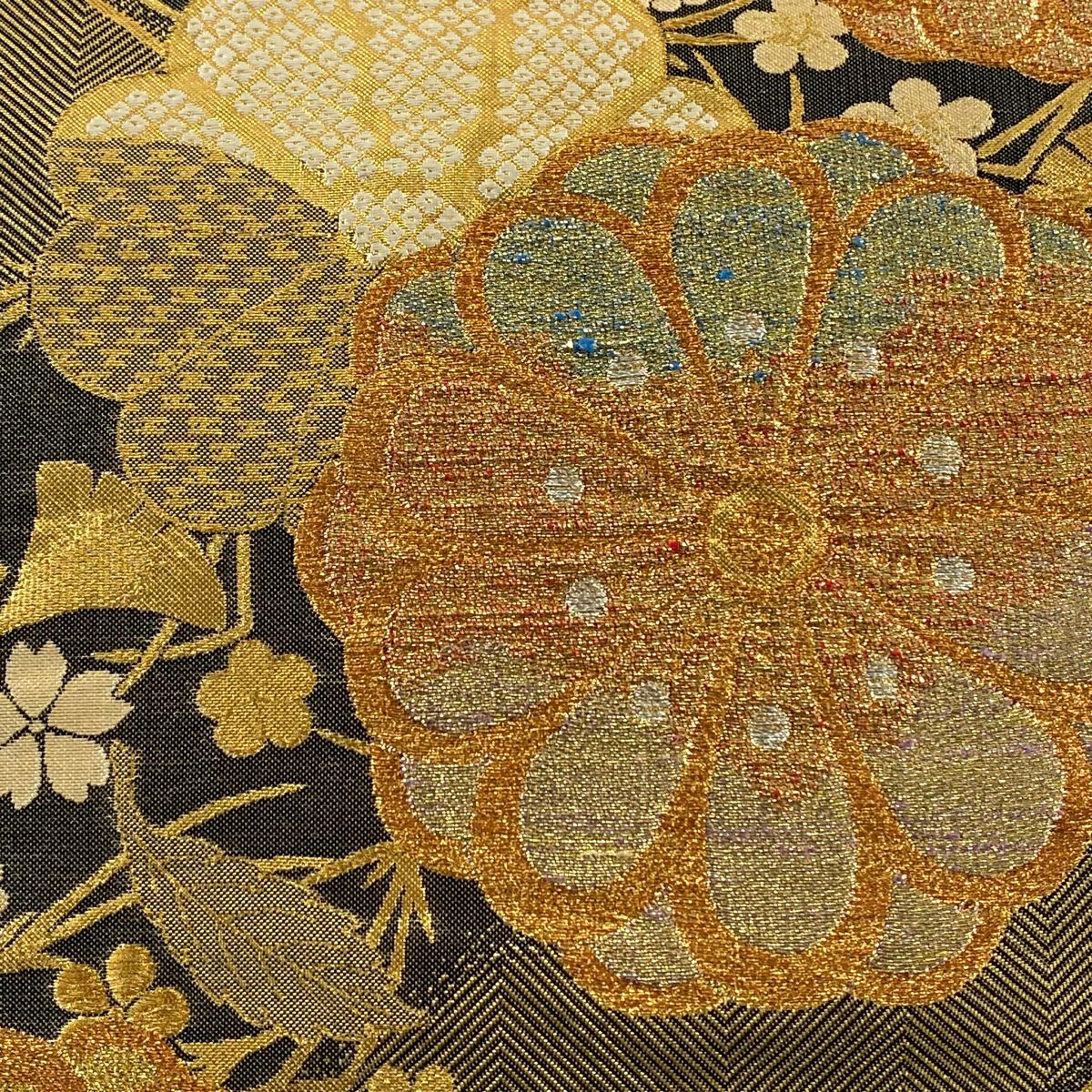 袋帶 秀品級 菊花 吹寄 金金箔 金絲 金 六通 純蠶絲