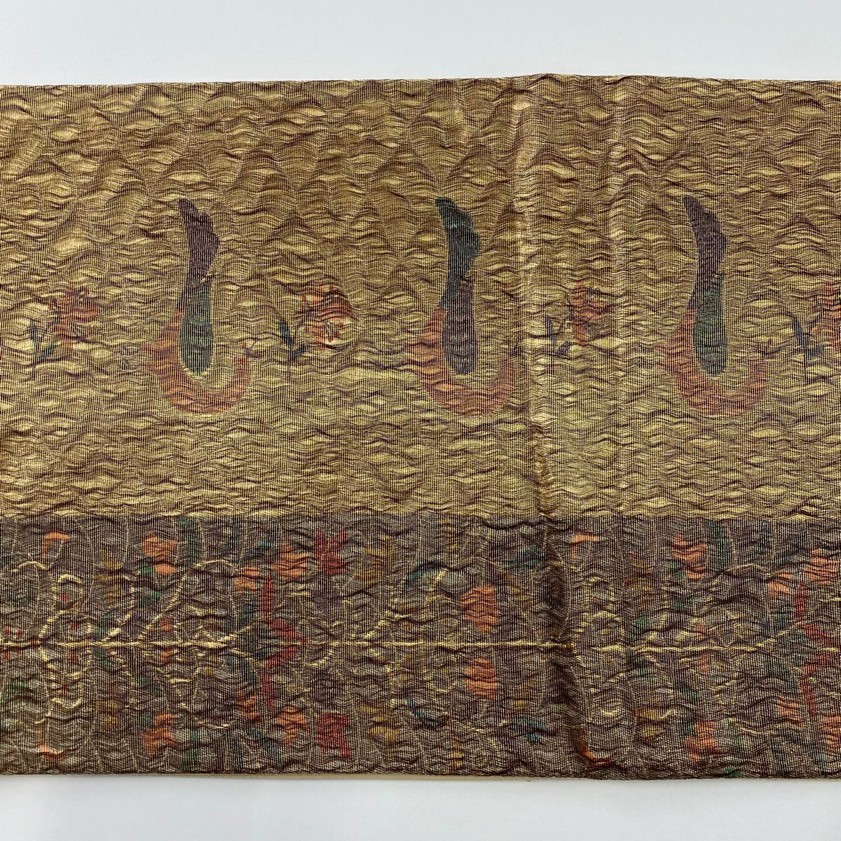 【美品】 袋帶 秀品級 關西仕立 雀 草花紋 金絲 金 六通 純蠶絲