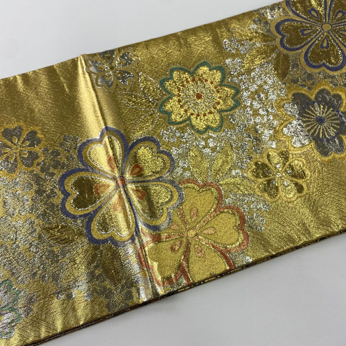 袋帶 秀品級 振袖禮服禮服用 櫻花 波紋 金絲 金金箔 金色 六通 純蠶絲