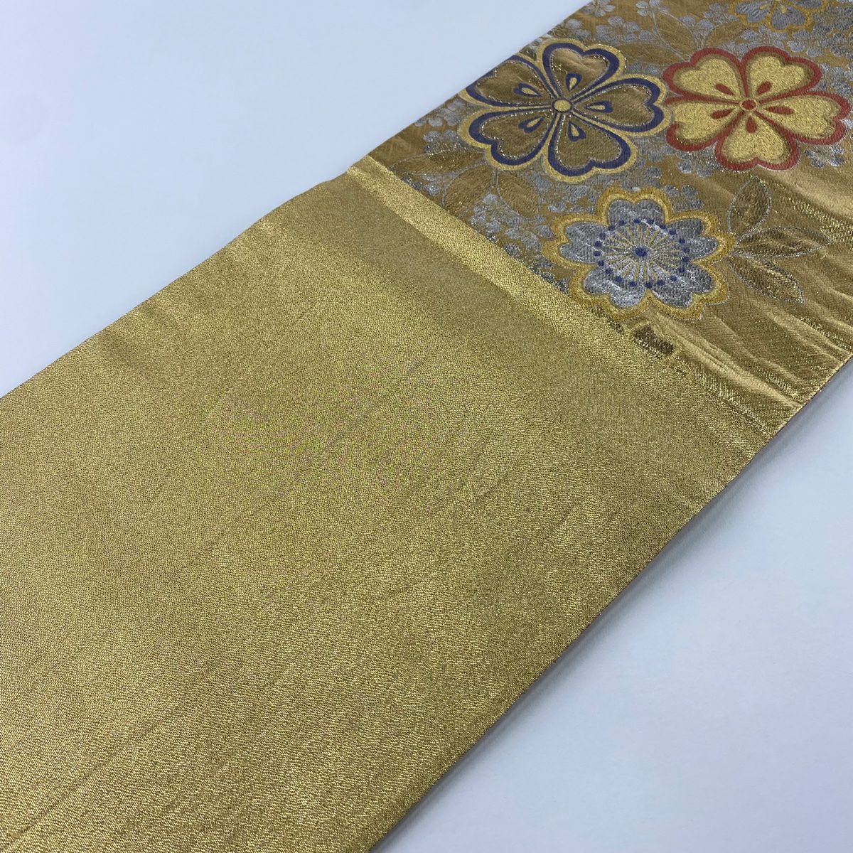 袋帶 秀品級 振袖禮服禮服用 櫻花 波紋 金絲 金金箔 金色 六通 純蠶絲