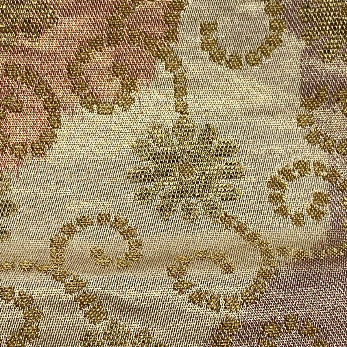 【美品】 袋帶 秀品級 螺鈿織 枝梅花 菊花唐草紋 金糸 金金箔 金色 大鼓圖案 純蠶絲