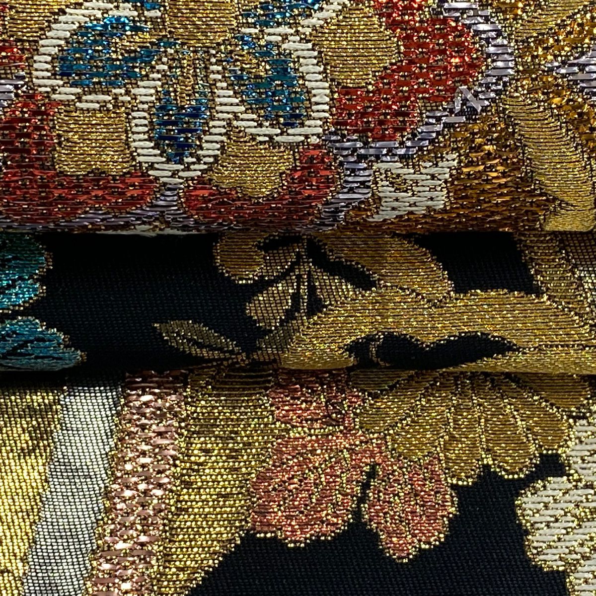 袋帶 秀品級 華紋 波頭 金絲 金金箔 黑 六通 純蠶絲