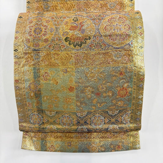 袋帶 秀品級 華紋 花鳥 金金箔 金絲 金 六通 純蠶絲