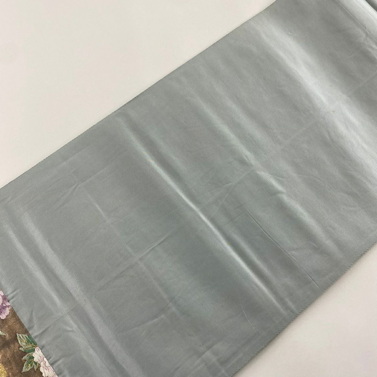 袋帶 秀品級 草花紋紋 鴛鴦 金絲 金金箔 金 六通 純蠶絲