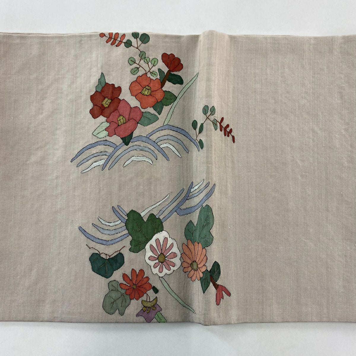 【庫存清倉】 袋帶 名品級 扇子 花鳥 金絲 金金箔 淺茶 細鼓圖案 純蠶絲