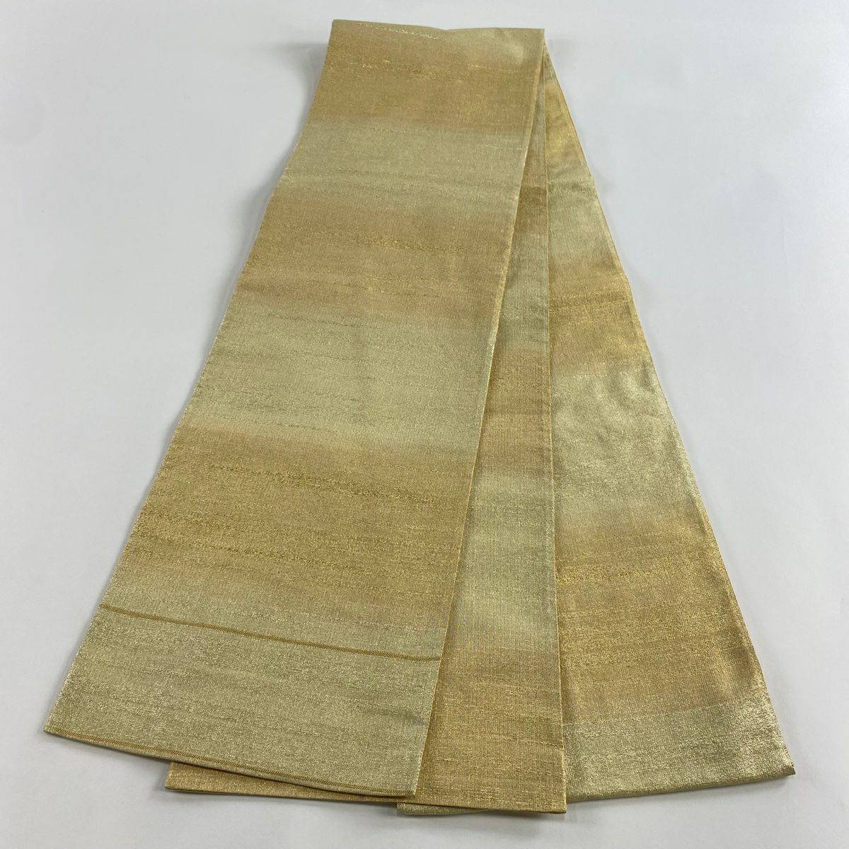 【美品】 袋帶 逸品級 桝屋高尾 有落款 針金綴錦 關西裁縫 段霞紋 金絲 金金箔 金色 全通 純蠶絲