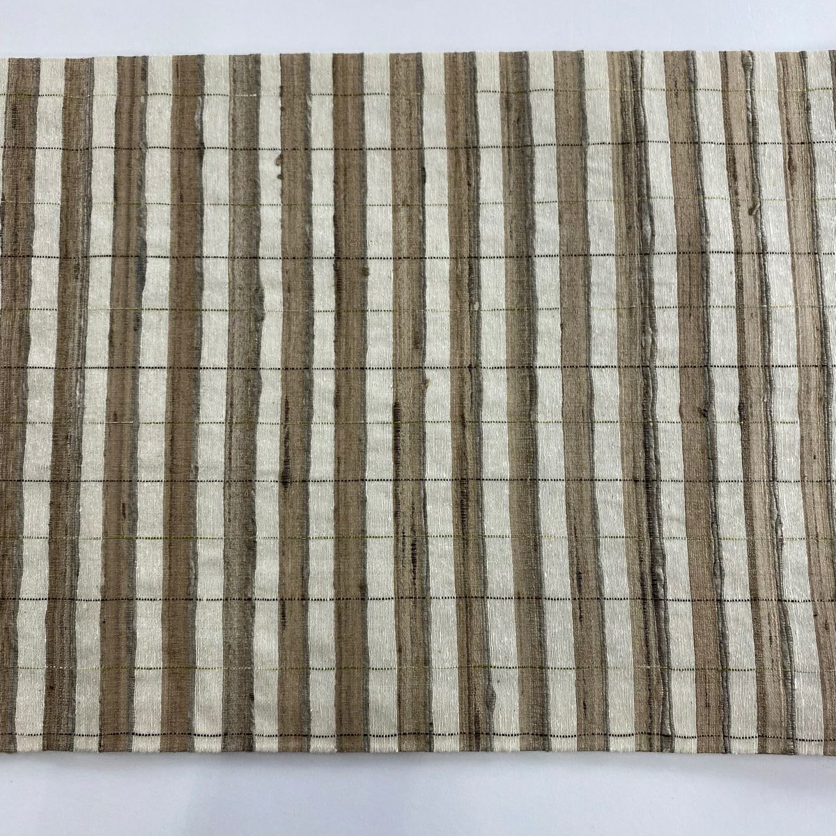 【美品】 袋帶 逸品級 證書附帶 野蠶絲 縞紋 灰茶 全通 純蠶絲