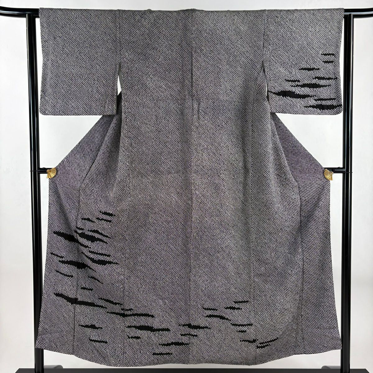 付下 身長152cm 袖長62cm S 雙層 霞 總絞染 黑 純蠶絲 優品級