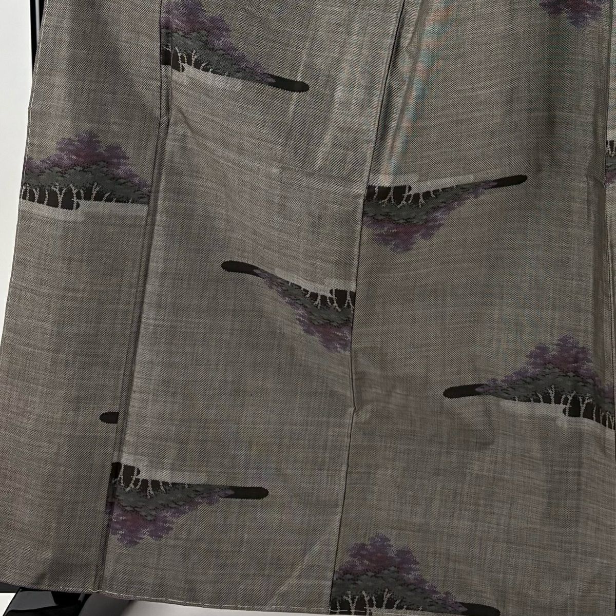 【美品】 紬織 身長163.5cm 袖長64cm M 雙層 樹木 霞 焦茶 純蠶絲 秀品級